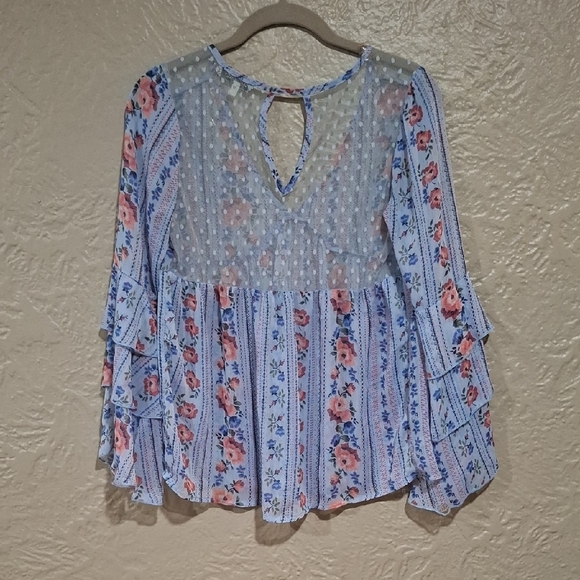 Crave Fame Blue Flutter Sleeve Ruffled Blouse - Picture 5 of 6